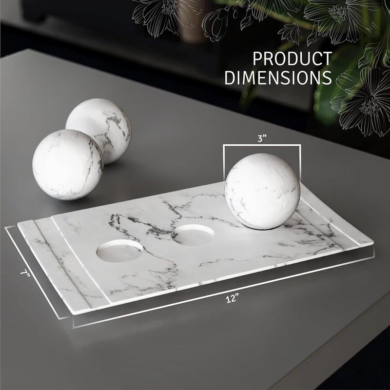 Creative Scents White Marble Look Home Decor Tray and Orb Set Coffee Table Decor for Living Room Centerpiece Table Decorations for Dining Table, Kitchen, Foyer, Entryway Elegant House Decoration - Image 5